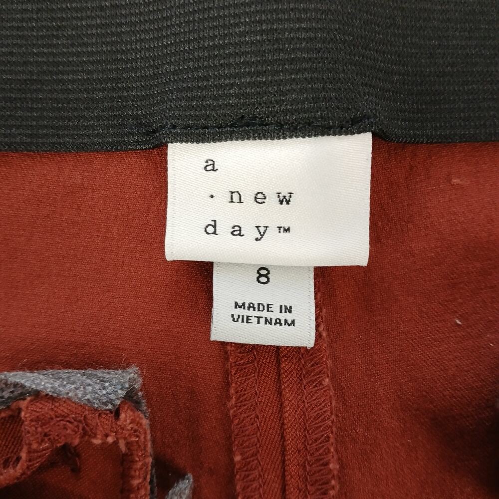 A New Day Slim Straight Leg Pintuck Ankle Pants 8 red-orange stretch high waist - Picture 5 of 14